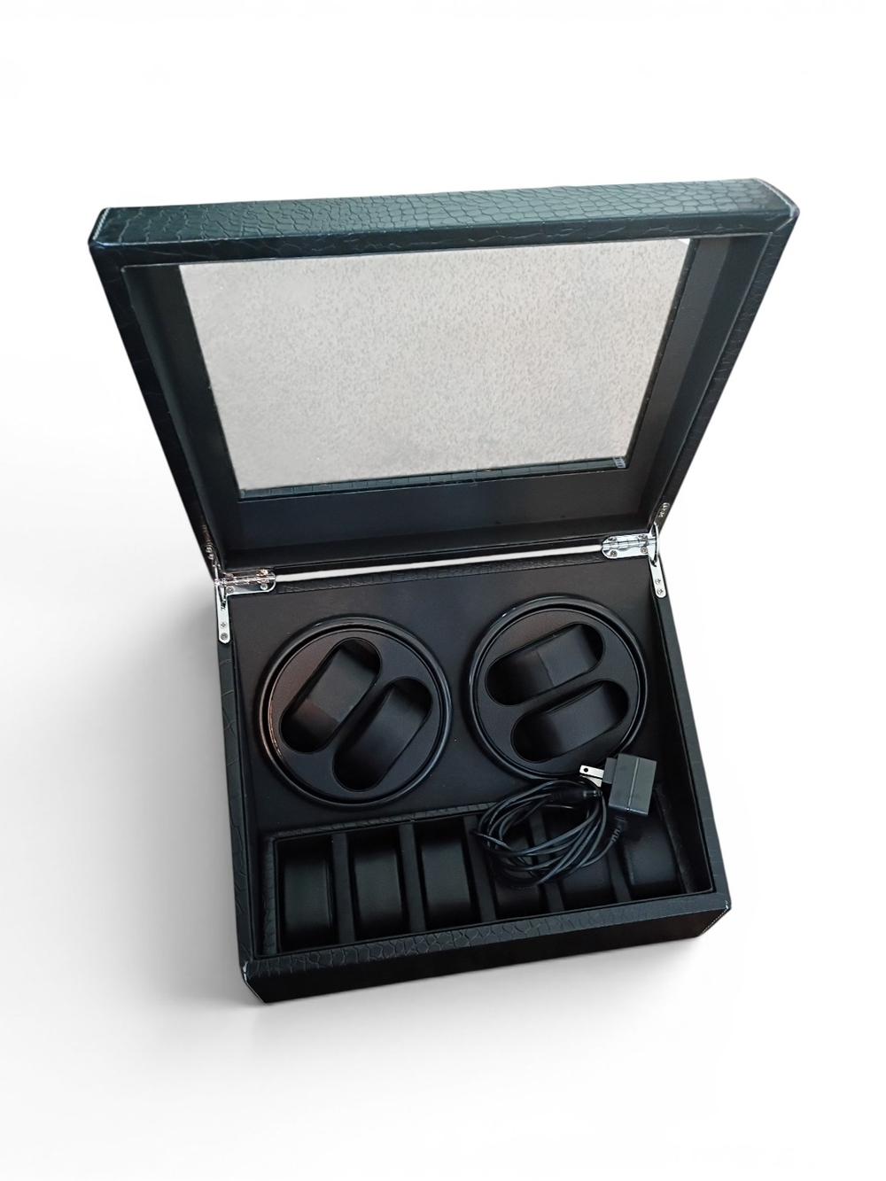 4 Watch Winder Box with Dual Rotors and 6 Storage - Black